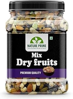 Nature Prime 100% Natural Premium Mix Dry Fruits 500Gm with Almonds | Cashew | Kishmish | Apricot | Black Raisins | Dried Kiwi | Nuts and Dry Fruits 500Gm (Jar pack)