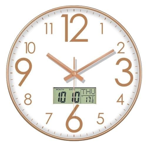 12-inch Digital Wall Clock with Day Week Temperature, Silent Quartz Movement Retro Design Ideal for Home, Office, Bedroom and Living Room Décor (Indian Digital)