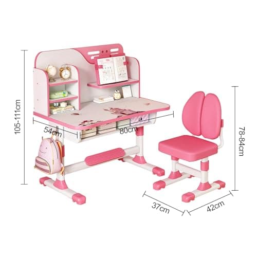 ohfruit Kids Table Chair Sets Multi Functional Desk Set with Drawers and Storage Adjustable Children School Study Table Chair Set with Pattern for Boys Girls Pink Cartoon 2