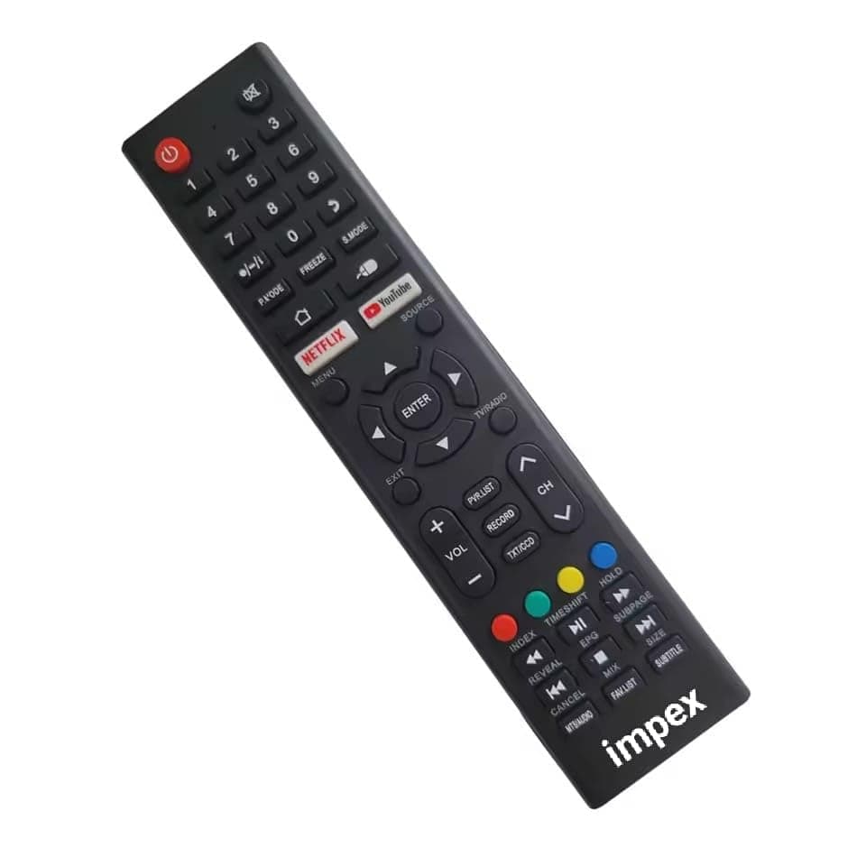 NEWEST Universal impex remote control, compatible with impex & stargold, startrack geepas IKON LCD, LED Smart android television with YOUTUBE & NETFLIX buttons.