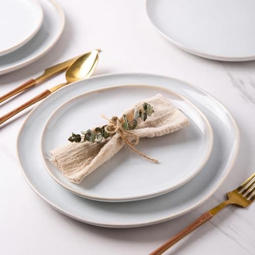 AmorArc Ceramic Dinnerware Sets,Handmade Reactive Glaze Stoneware Plates and Bowls Set,Highly Chip and Crack Resistant | Dishwasher & Microwave Safe,Service for 4 (12pc)