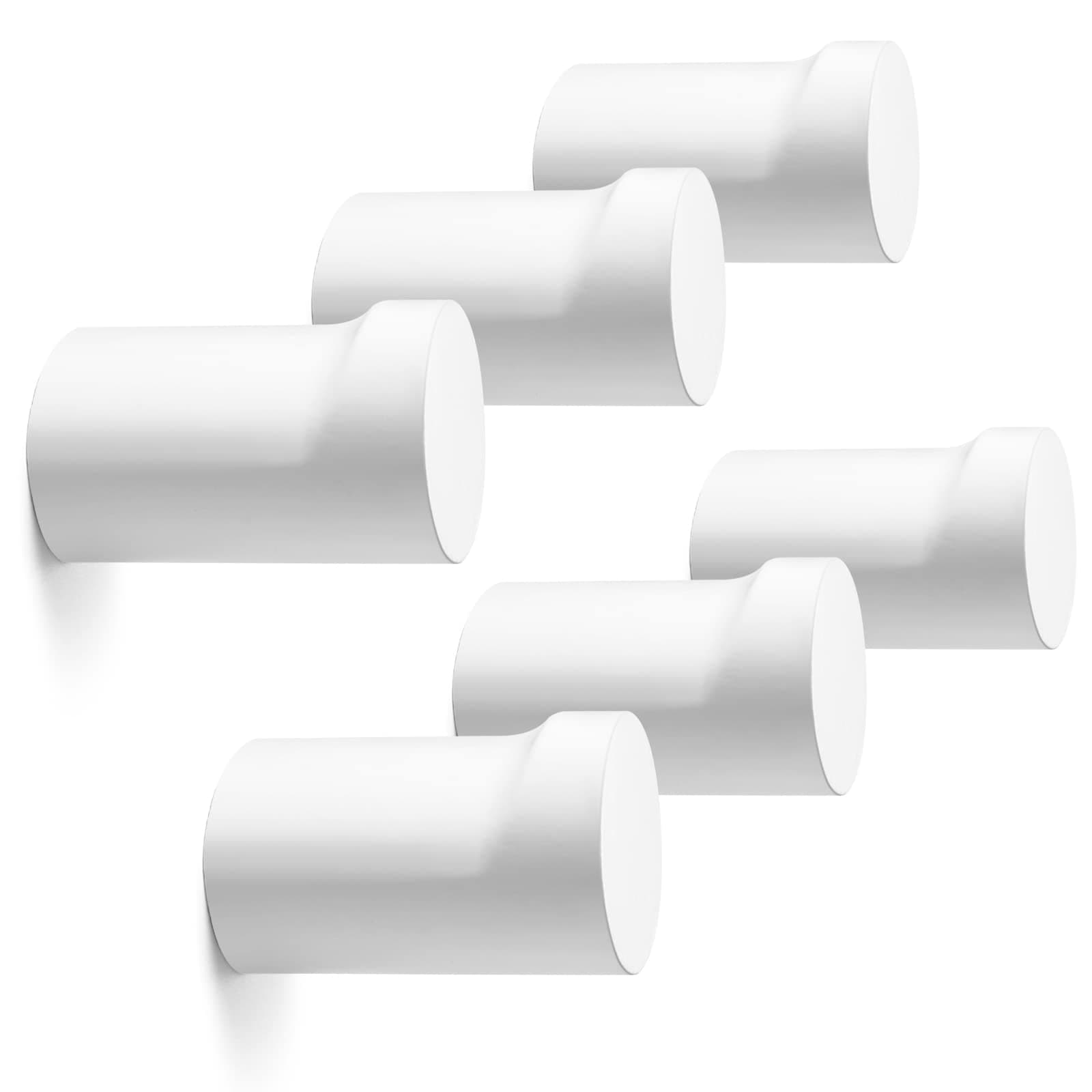 Wood Wall Hooks 6 Pack, Modern Decorative Coat Hooks Wall Mounted, Handmade White Hat Hooks Heavy Duty Entryway Wall Hangers for Hanging Towels Robes Purses (White)