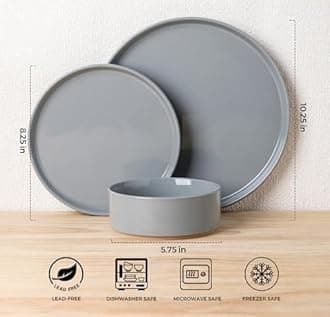 AmorArc Ceramic Dinnerware Set for 6 | Speckled Stoneware Plates and Bowls with Rustic Terracotta Underside| Scratch Resistant,Dishwasher & Microwave Safe Dishes Sets- 18pcs Gray