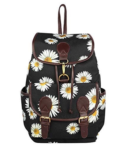 SakwoodsWomens printed Canvas Backpack (Black)
