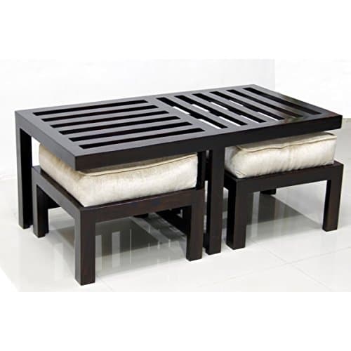 Dalima Sheesham Wood Coffee Table with 2 Creme Setty Stool
