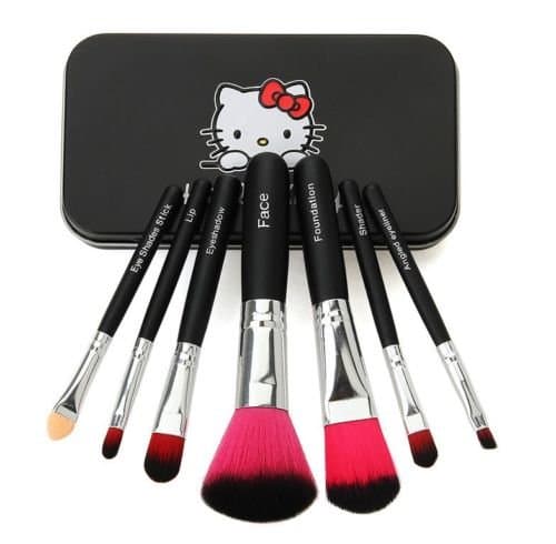 Newest 7pcs Black Professional Makeup Cosmetics Brushes Hello Kitty Set Kits With Box