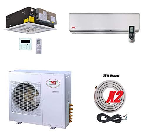 YMGI Dual Zone Ductless Mini Split Air Conditioner 36000 BTU 3 Ton 21 SEER Ductless Mini Split Air Conditioner Multi Zone 18000+18000 Wall Mount and Ceiling Cassette