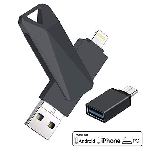 USB Flash Drives for iPhone 128GB 4 in 1 iOS Memory Stick OTG Jump Drive Thumb Drives External Micro USB Memory Storage Drive for iPhone, iOS, Android, PC (Black)