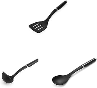 KitchenAid Slotted Turner & Soup Ladle & Basting Spoon, Black, 13.66-Inch