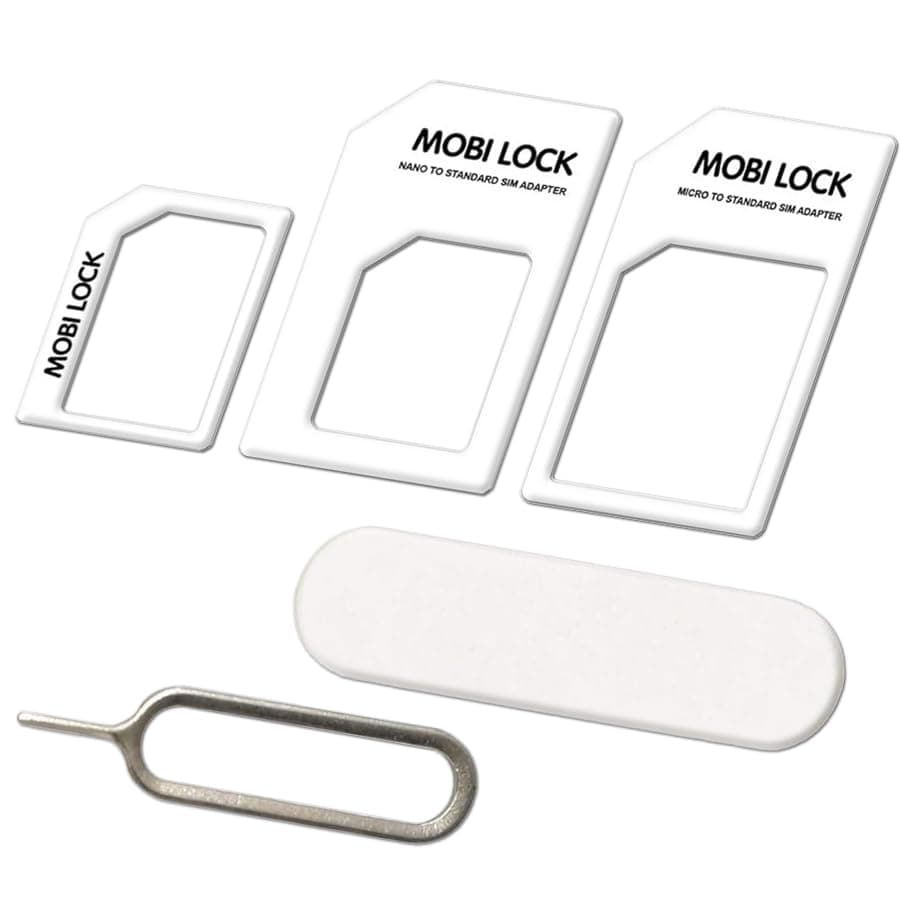 6 in 1 Sim Card Adapter Kit (Micro, Nano and Standard Sim) Compatible with All iPhones (15, 14, 13, X, Pro and All iPhone Series), Samsung, HTC, and All Other Android Smartphone Devices - by Mobi Lock
