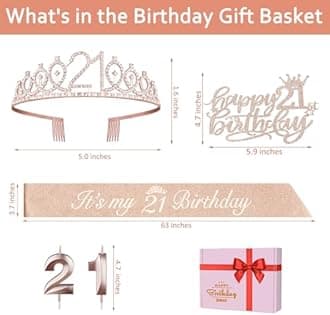 21st birthday decorations for her,Including 21st birthday sash,cake topper,crown,candles.21st birthday gifts for her,21st birthday decorations for women