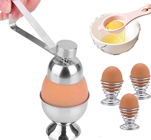Lanyani Egg Cracker Stainless Steel Egg Topper Opener Eggshell Cutter with 3 Spring Wire Egg Cup Holder and 2 Egg Separator Kitchen Tool Set