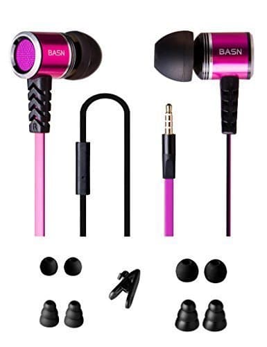 BASN Stereo In-ear Earphone with Microphone Flat Cable Tangle Free Bass Noise Isolating Metal Remote Playing Control for Smart Phones (Violet)