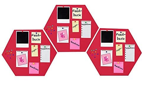 Flyura 3-Pack (1 Ft) Cork Bulletin Boards - Hexagonal Decorative Tiles in 3 Colours Pin Board (Red)