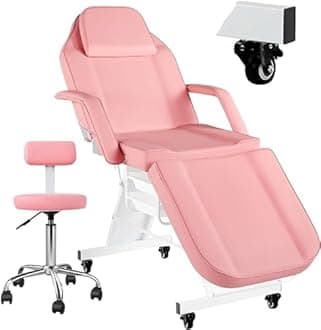 Tattoo Chair for Client Facial Chair with Wheels 73inch Adjustable Tattoo Bed for Artist Massage Table with Stool Facial Bed for Spa Beauty Pink