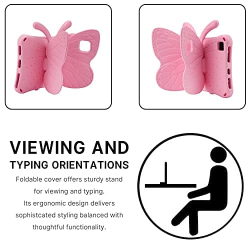 FunnyWin iPad Mini 6/5 Tablet Case for Kids - 8.3" Butterfly Design with Kickstand, Light EVA Full Body Drop Protection, Shockproof Rugged Cover for Girls (Pink)