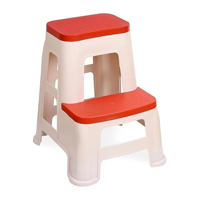 SKYGLAMOUR Plastic Multi-Color Stepper Stool for Home | Office&Kitchen Use with Weight Bearing Capacity of 120 Kg |2 Step Stool for Home| Color: Red; Pack of 1