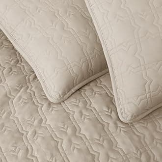 Beige Queen Size Quilt Bedding Sets with Pillow Sham, Summer Lightweight Soft Bedspread Coverlet, Netural Farmhouse Country Textured Quilted Blanket Thin Comforter Bed Cover , 3 Pieces, 90x90 inches