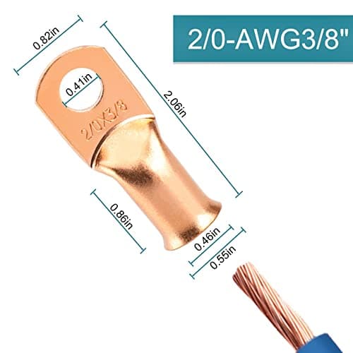 4PCS Battery Cable Ends, 2/0 Gauge Wire Connectors 3/8 Copper Wire Lugs, Bare Copper Eyelets with Heat Shrink Tubing by HOUSUN