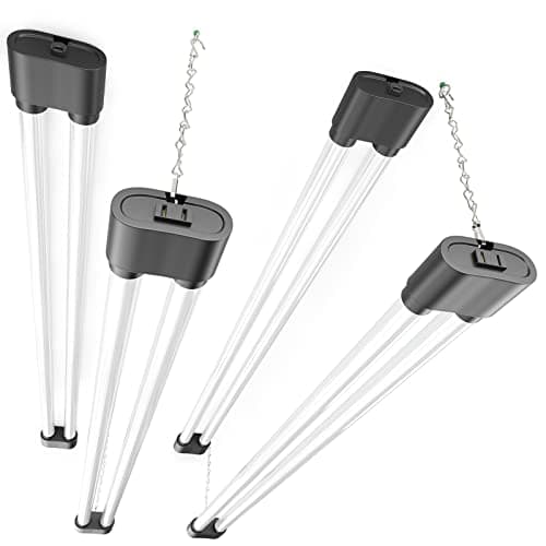 Ensenior 4 Pack Linkable LED Utility Shop Light, 4 FT, 4400 High Lumens, 36W Equivalent 280W, 5000K Daylight, 48 Inch Shop Light for Garage, Surface or Hanging Mount, Black, ETL Certified