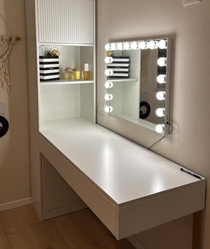 Kottova Vanity Mirror with Lights-Large Makeup Mirror, 27.6" x21.6'' Hollywood Lighted Mirror with 18 LED,3 Color Modes,Touch Control, USB Charger Port.Detachable 10X Spot Mirror, Metal Frame