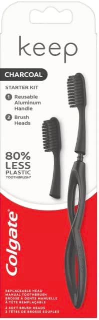 Colgate Keep Replaceable Head Toothbrush, Whitening Starter Kit Charcoal