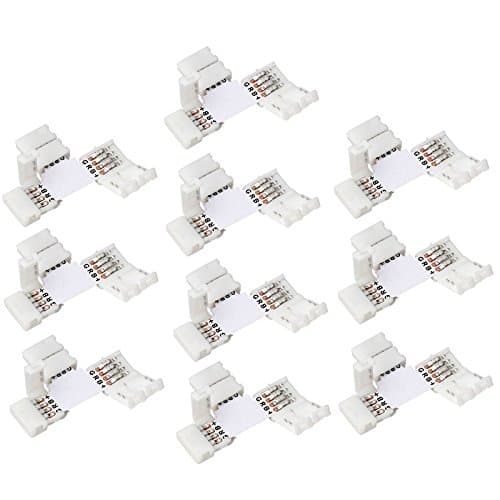 DQDF 10x T Shape (32 Pcs clips is included) 4 Pins Connector 10mm for 5050/3528 SMD RGB Non-waterproof LED Flexible Strip Lights 4 conductor Quick Splitter Right Angle Corner Connector 12V 48W