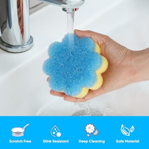 Scrub Sponge, Dual-Sided Temperature-Responsive Sponge and Scrubber - Non-Scratch - Multipurpose Dish Sponges for Kitchens, Bathrooms, and Outdoor Use - 3 Pack