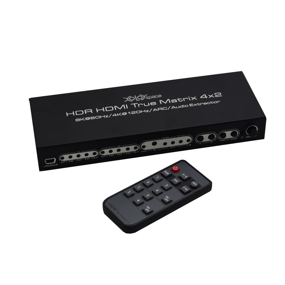 43420A HDMI 2.1 8K HDR HDMI True Matrix Switch 4x2 Supports 4k 120hz and Dolby Vision with Optical and L/R Audio Extractor and ARC