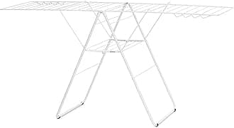 HangOn Clothes Drying Rack | 82ft (25m) | White | Large Indoor Clothes Airer Laundry Stand with 2 Fold-Out Wings & Hanger Hooks, Folds Flat | Fits 2 Full Loads