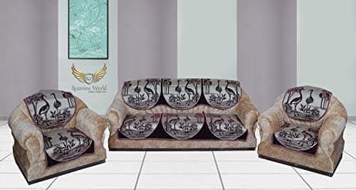 Sparrow World Chenille Sofa Covers Set for 5 Seater Sofa for Living Room/Drawing Room/Guest Room (Set of 6 pcs)