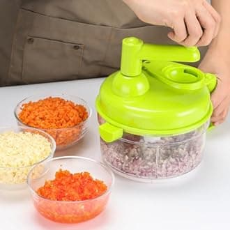 Cambom Manual Vegetable Cutter Food Processor 8 in 1 - Chopper, Mixer, Blender, Whipper, Egg Separator, Mincer, Grinder, Dicer with Clear Container 1200ml BPA Free
