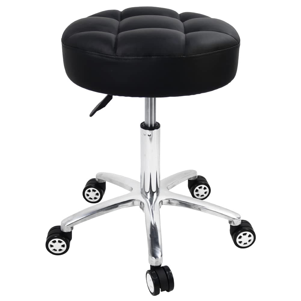 Rolling Stools Thicker PU Leather Cushion 360° Swivel Stool with Wheels Hydraulic Lift Support Height Adjustable Rolling Stool Chair for Kitchen Drafting Lab Office Salon Massage Stool（Black）