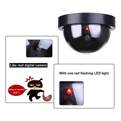 Fake Security Cameras System,Includes 4 Dummy Flashing LED Light Cams,2 Metal Surveillance CCTV Warning Signs, are On Camera Sticker-Great for Building,Home,Offices Indoor & Outdoors