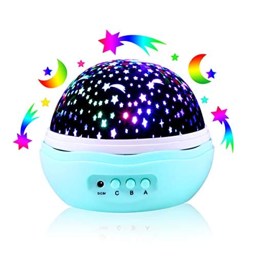Star Moon Projector Lamp, 360° Rotational LED Night Light with 8 Colors, Gift for Baby, Kids and Children