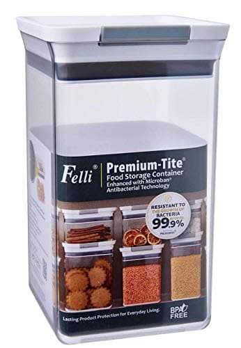 Felli7NRALQ509A Plastic Rectangular Premium Tite Antimicrobial Food Storage Container, 2.4 Liters, Transparent