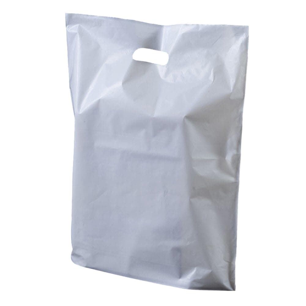 100 White with Handles | Patch Handle Carrier Bags | Large Size 18 x 15 x 3 for Shopping Groceries Gift Boutique Supermarket Cash N Carry Business Market Stall