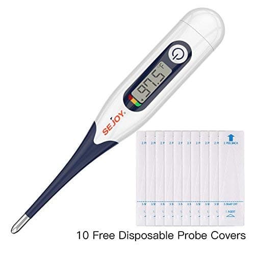 Digital Medical Thermometer, SEJOY 10-Second Fast Reading Temperature Thermometer with Flexible Tip, Large Digital Display, Waterproof & Fever Indicator for Infants, Children, Adults, Elderly & Pets (L)