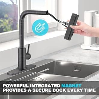 AVSIILE Single Hole Kitchen Faucets with Pull Down Sprayer, Single Handle, Oil Rubbed Bronze, Pull Out Tap, Stainless Steel Waterfall Sink Faucet, Suitable for Farmhouse Camper Laundry Rv Bar