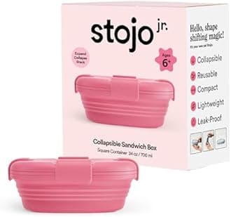 STOJO Collapsible Sandwich Box – 24oz, Reusable Food Storage Container, Silicone Bowl for Hot/Cold Food – Meal Prep, Lunch, Camping, Hiking – Dishwasher Safe (Set of 1, Peony)