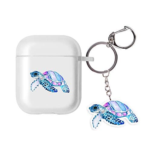Turtle AirPods Case Clear Soft TPU Shockproof Protective Compatible Silicone Skin Case for AirPods 2 & 1 with Keychain Pendant