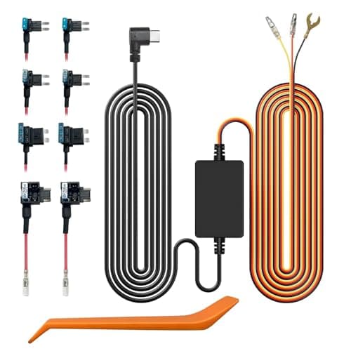 WOLFBOX Type-C/USB C Hardwire Kit for i07/G840S/G850/G840H/G900 Mirror Dash Cam, Parking Monitor with Multiple Size connectors