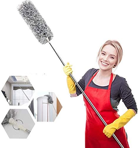 NiLookiFeather Duster Cobweb Brush Extendable Pole Up to 100", Bendable Microfiber Duster for Cleaning Ceiling Fan, High Ceiling High Window Sills, etc. (100In)