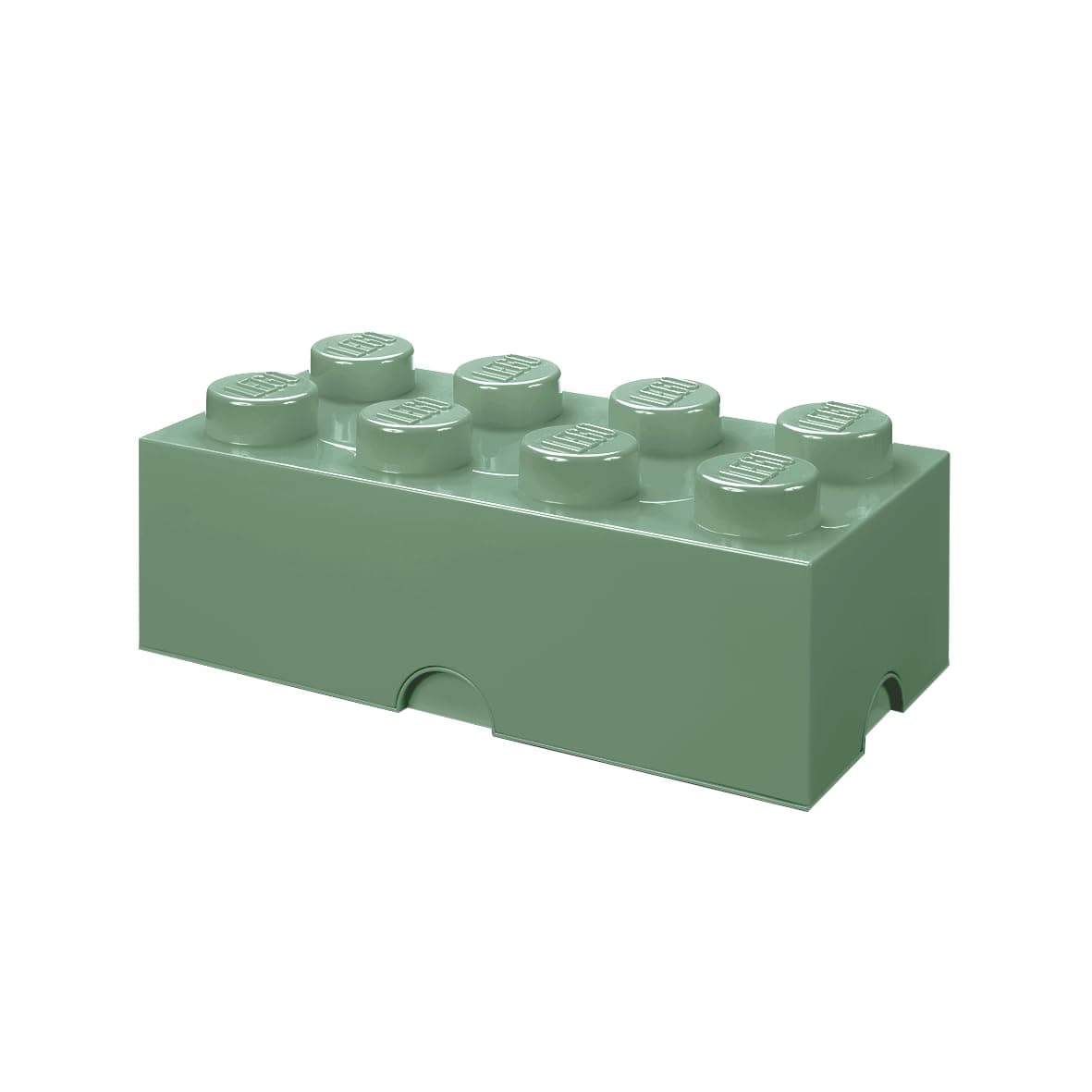 LEGO Storage Brick 8 Knobs SAND GREEN - Stackable Plastic Storage Box with Lid for Kids and Adults, Ideal Desk Organizer and Toy Box - 12.1L Capacity
