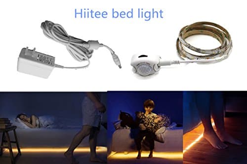 Motion Activated Bed Light Hiitee Flexible LED Strip Motion Sensor Night Light Bedside Lamp Illumination with Adjustable Automatic Shut Off Timer (Warm White)