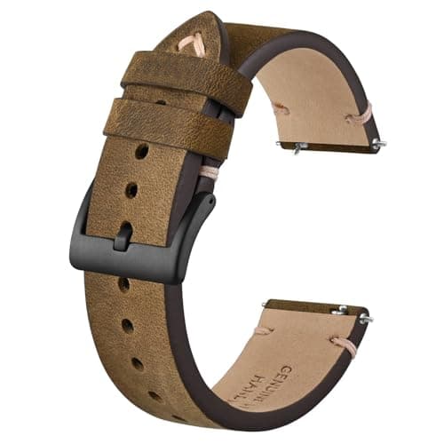 BISONSTRAP Distressed Leather Watch Strap, Watch Replacement Bands for Men, Quick Release Spring Bars, Band Width 18mm 20mm 22mm