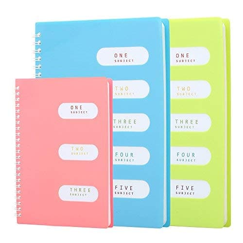 Spiral Notebook, Subject Notebook, PP Hardcover, 160 Pages -3 Pack (A5 + A6) Office Product
