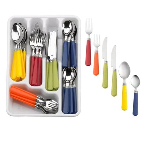 Multi Color 48 Piece Flatware Set Stainless Steel with Plastic Handles