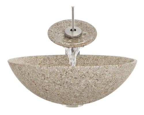 Aurora Sinks S01-Sand-BN-G Bathroom Ensemble with Grid Drain, Sand Granite Vessel, Sink, Ring and Waterfall Faucet, Brushed Nickel