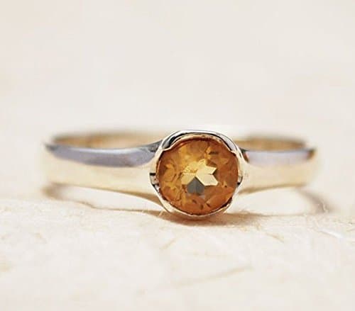Thin Delicate Dainty Handmade Personalized Sterling Silver 925 Solitaire Citrine November Birthstone Promise Engagement Ring